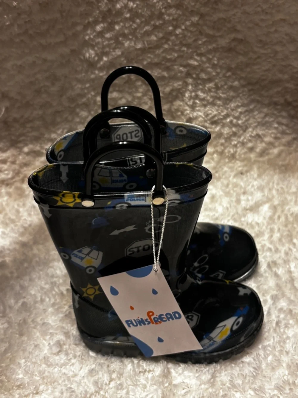 FunsPread Kids Light Up Rain-boots with Handles Toddler Sz 6